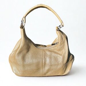 Pebbled Leather Hobo Shoulder Bag | Taupe-Gold | Talbots